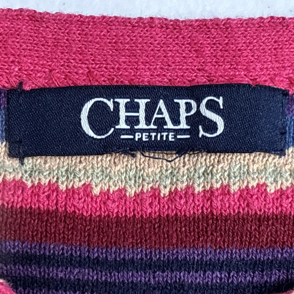 Chaps Women's Petite Multicolor Striped Southwest‎ Cap Sleeve Linen Blend Knit - Picture 2 of 14